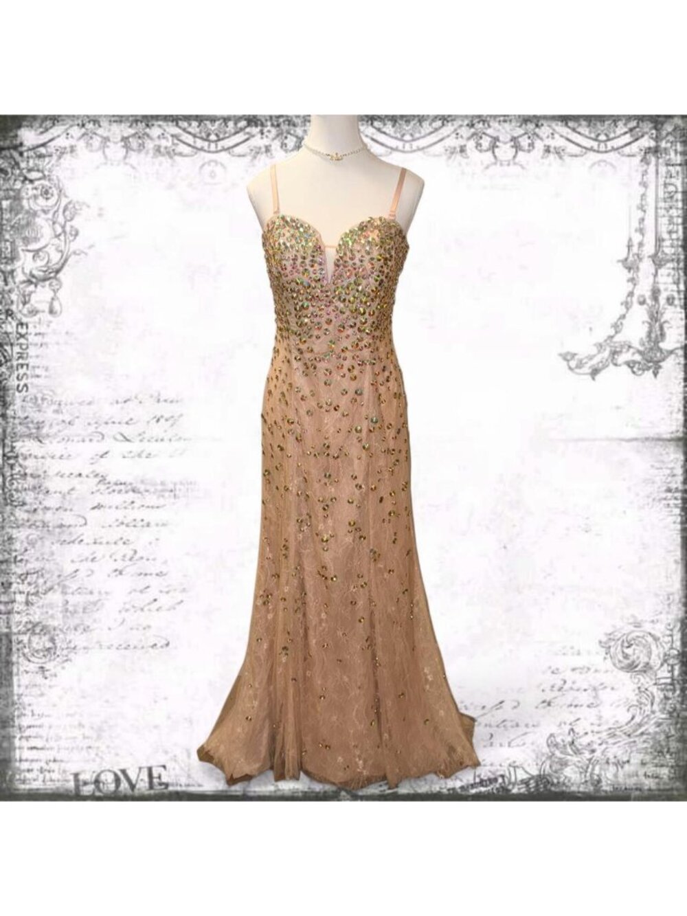 Bebe Pink Rhinestone Prom Dress Y2K Formal Gown Sparkly Maxi Dress Size 8